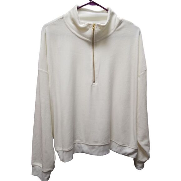 Avia Velour Pullover 1/4 Zip Ivory Sweatshirt Size XXL (22) - Picture 2 of 6